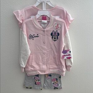 Disney Minnie Mouse Pink and Gray 3 Piece Set Jacket Pants T-Shirt 4T NWT
